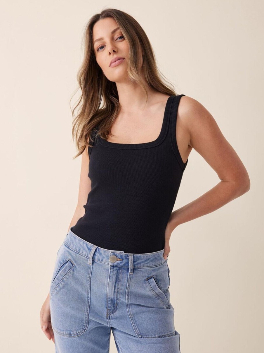 Women Ceres Life Tops | Organic Contour Rib Square Neck Tank