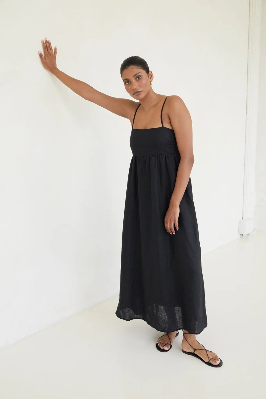 Women BISK The Label Dresses | Rory Black Linen Maxi Dress