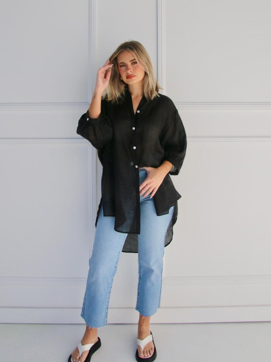 Women Worthier Tops | Anthea Sheer Linen Shirt