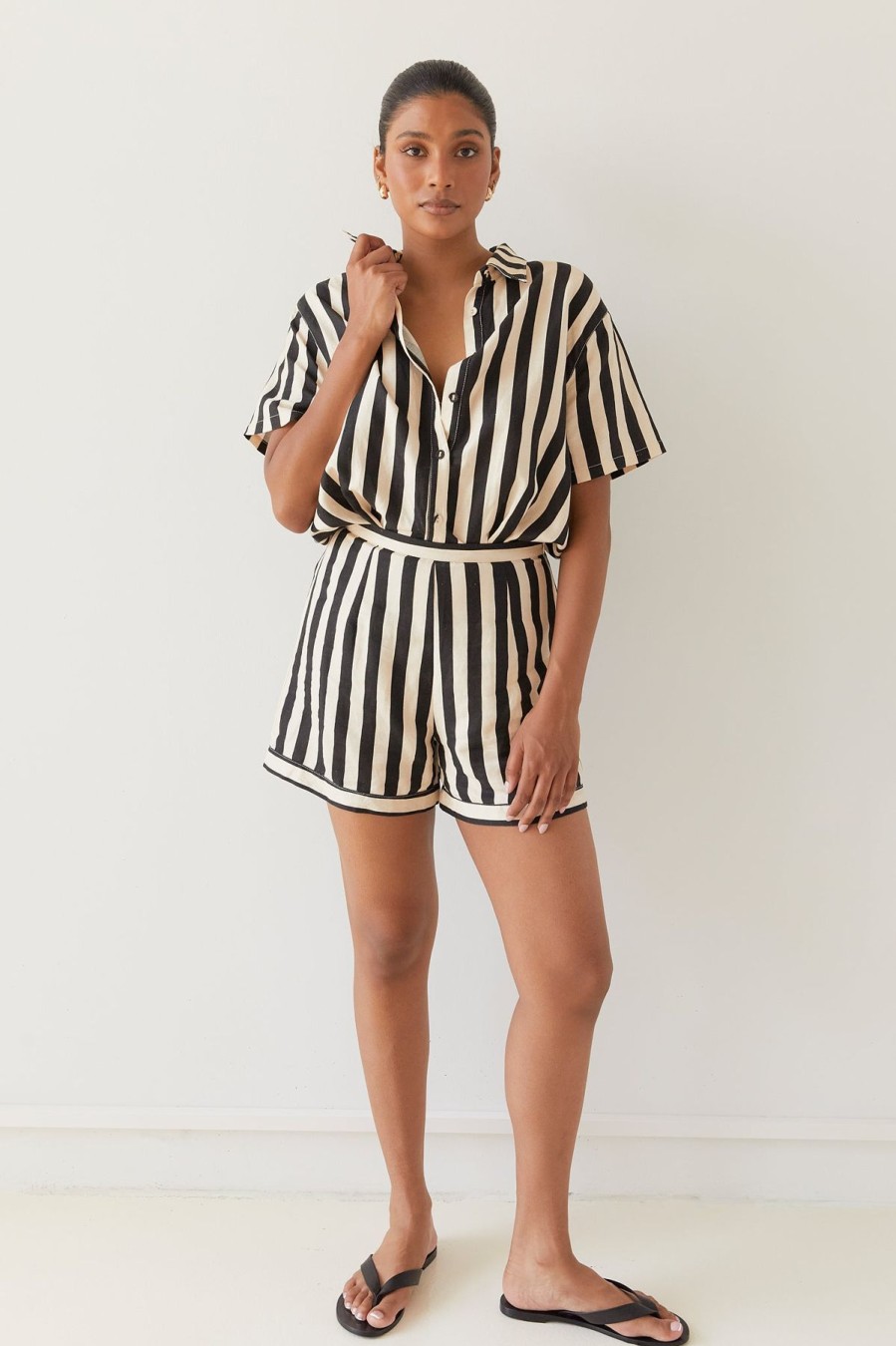 Women BISK The Label Bottoms | Piper Stripe Linen Blend Shorts