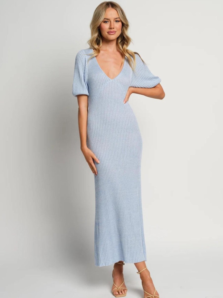 Women Apero Dresses | Amalfi Knit Midi Dress-Blue/White