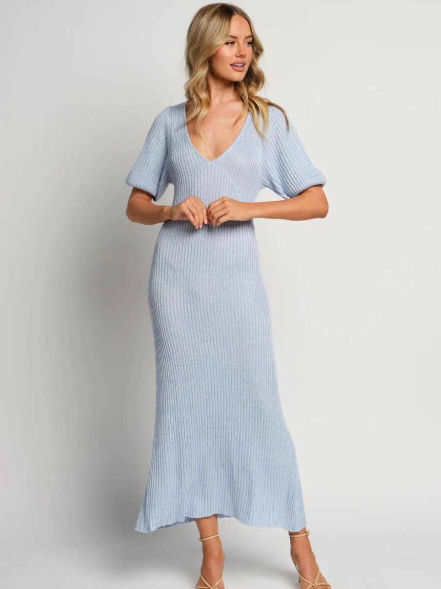 Women Apero Dresses | Amalfi Knit Midi Dress-Blue/White