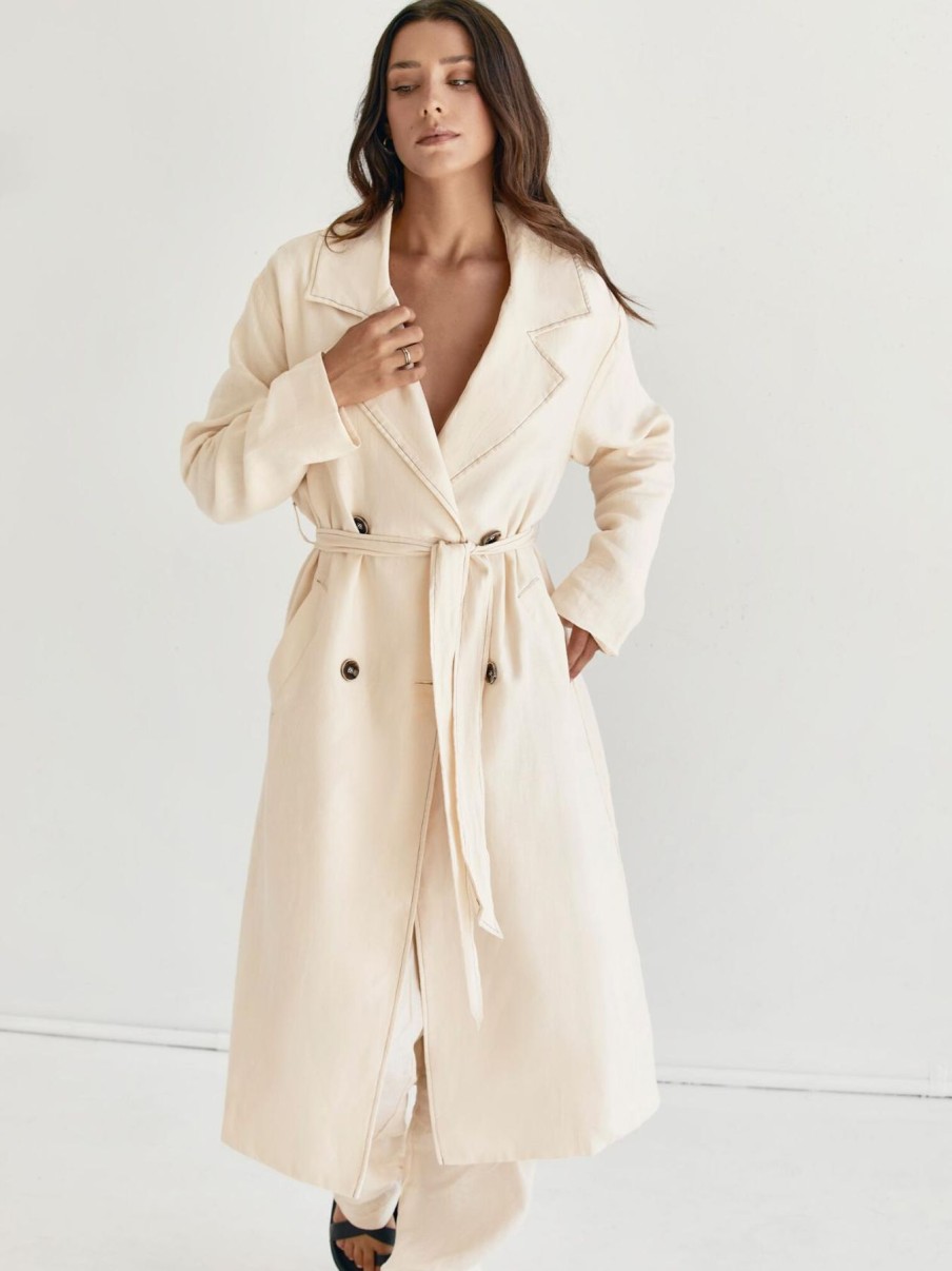 Women BISK The Label Jackets | Avalon Contrast Stitch Trench