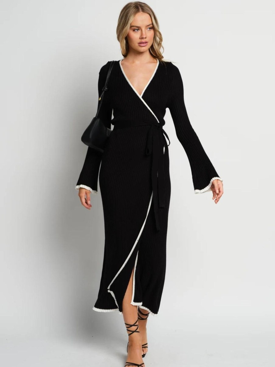 Women Apero Dresses | Nadine Knit Wrap Dress-Black/White