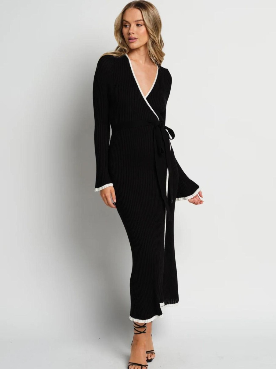 Women Apero Dresses | Nadine Knit Wrap Dress-Black/White