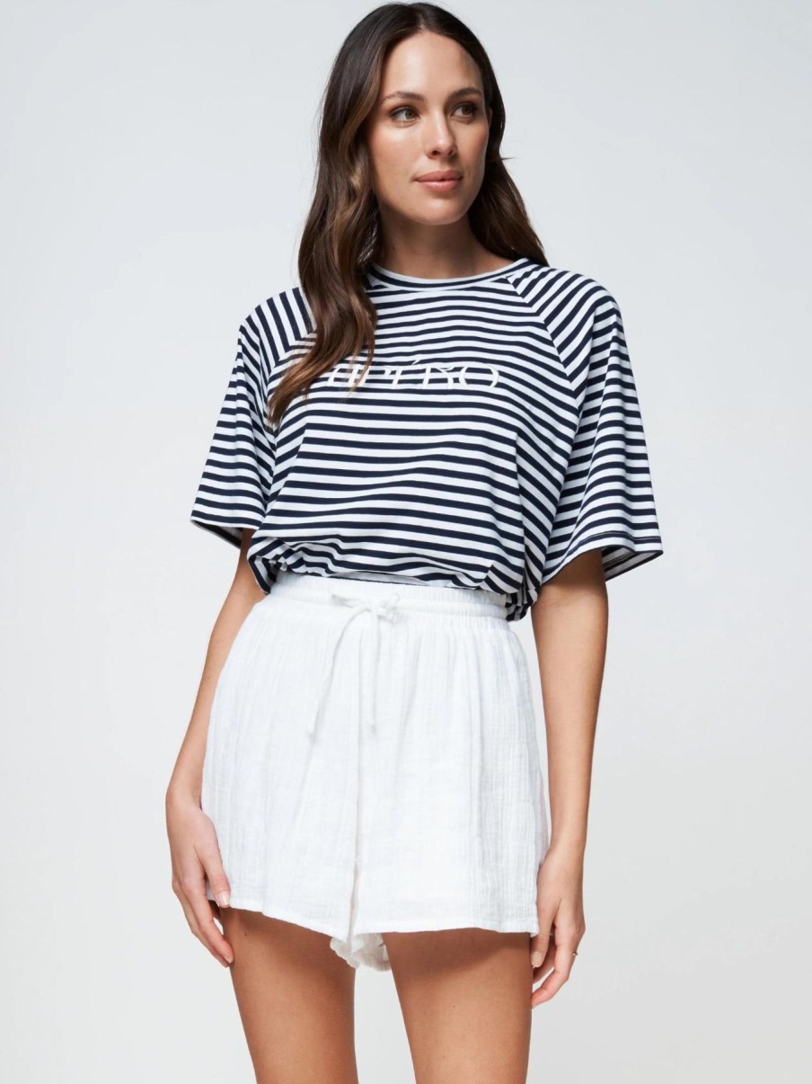 Women Apero Tops | Savannah Oversized Stripe Tee|Navy/White