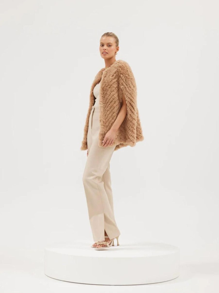 Women Bubish Jackets | Faux Franki Chevron Poncho-Beige