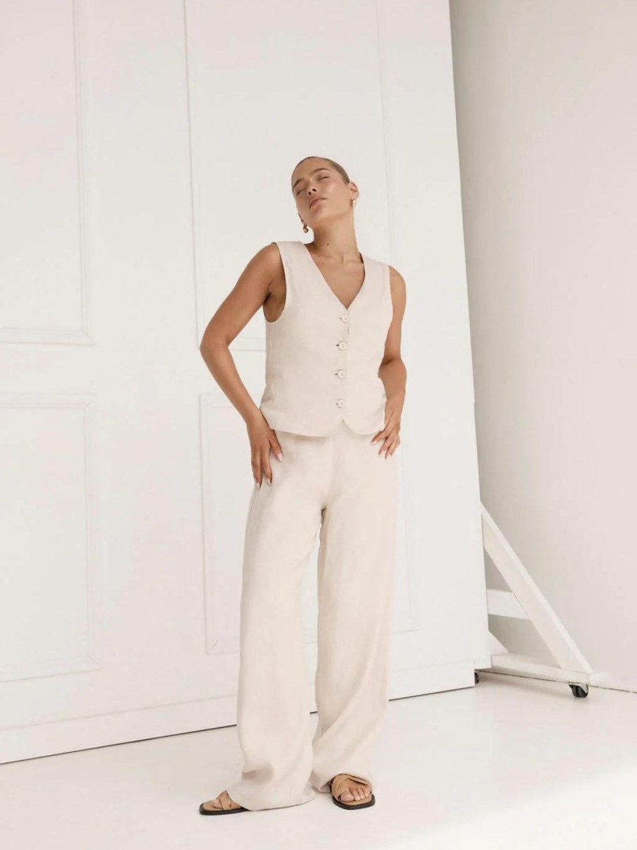 Women BISK The Label Bottoms | Matilda Linen Pants|Oatmeal