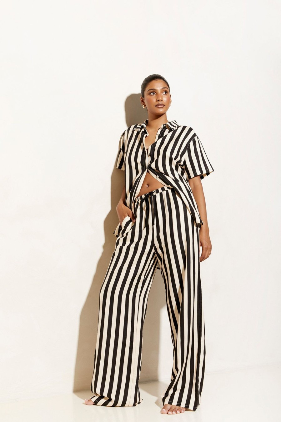 Women BISK The Label Bottoms | Josie Stripe Linen Blend Pants