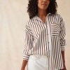 Women Ceres Life Tops | Oversized Poplin Shirt|White Biscuit Stripe