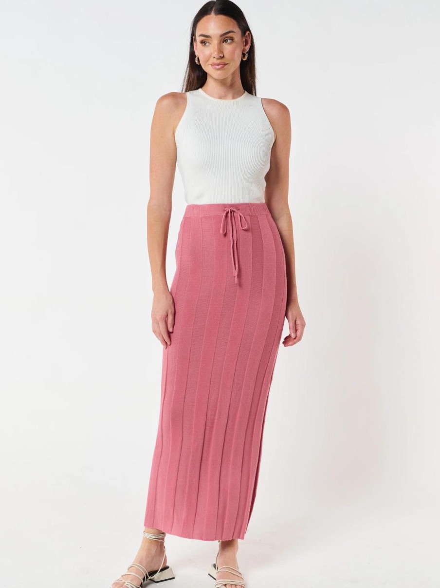 Women Apero Bottoms | Lulu Column Knit Midi Skirt|Rose