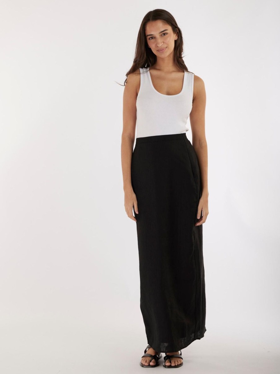 Women Amelius Bottoms | Mabel Linen Skirt|Black